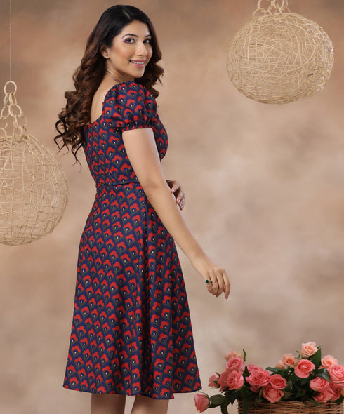 Sweetheart Neck Flounce Sleeve Dress